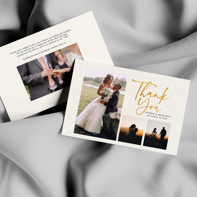 Simple Gold Hand-Lettered Wedding Thank You Card (Creator Uploaded)