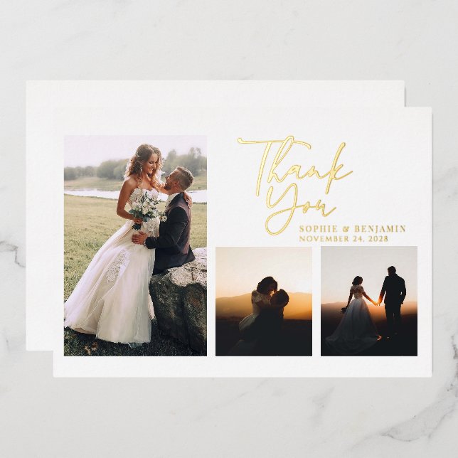 Simple Gold Hand-Lettered Wedding Thank You Gold (Front/Back)