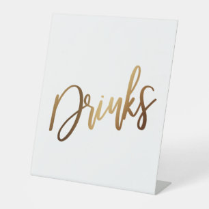 Simple Gold Handwriting Typography "Drinks" Pedestal Sign