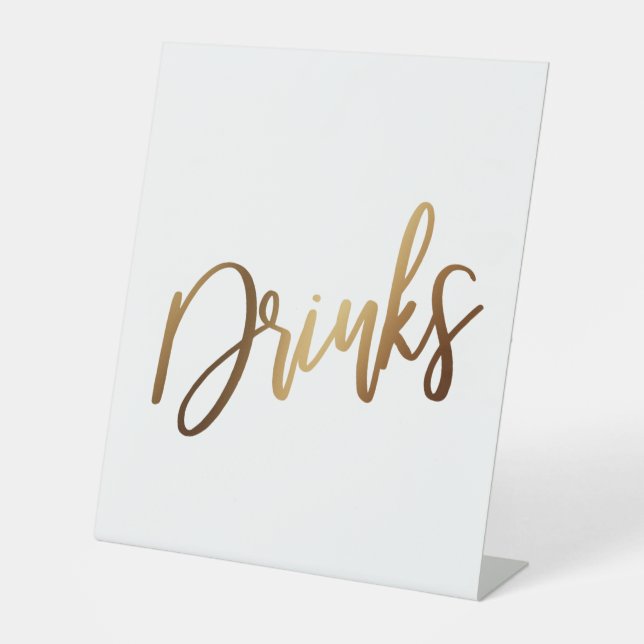 Simple Gold Handwriting Typography "Drinks" Pedestal Sign (Front)