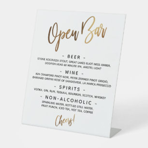 Simple Gold Handwriting Typography Open Bar Menu Pedestal Sign