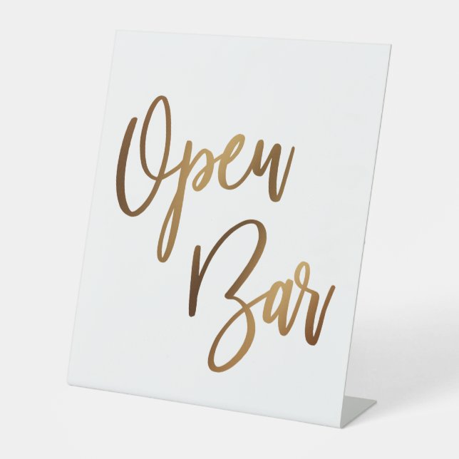 Simple Gold Handwriting Typography Open Bar Pedestal Sign (Front)