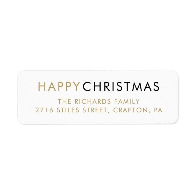 Simple Gold Happy Christmas Return Address (Front)