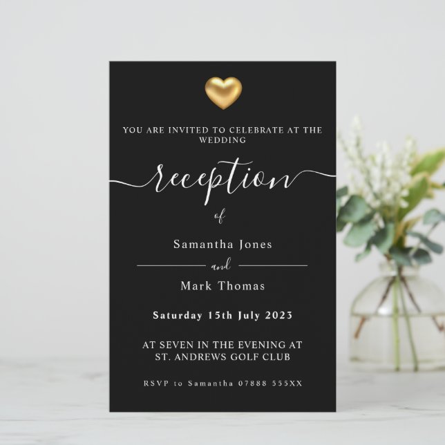 Simple Gold Heart Modern Reception Invitation Stationery (Standing Front)