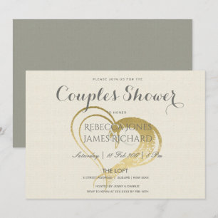 SIMPLE GOLD HEART TYPOGRAPHY COUPLES SHOWER INVITATION