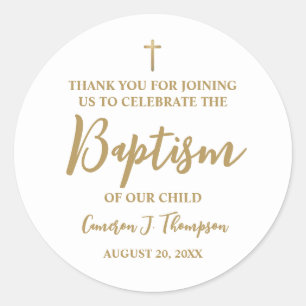 Simple Gold Hue Baby baptism thank you Classic Classic Round Sticker