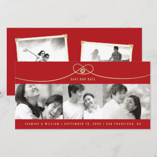 Simple Gold Knot Double Happiness 3 Photo Chinese Save The Date