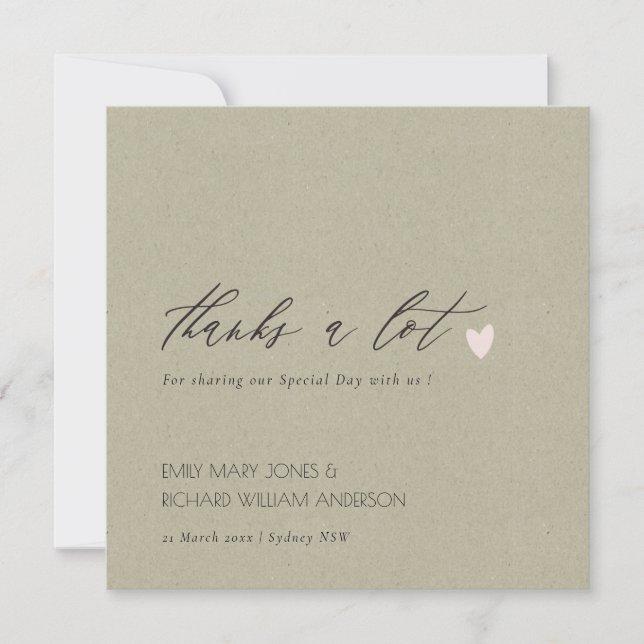 SIMPLE GOLD KRAFT HEART SCRIPT WEDDING THANK YOU CARD (Front)