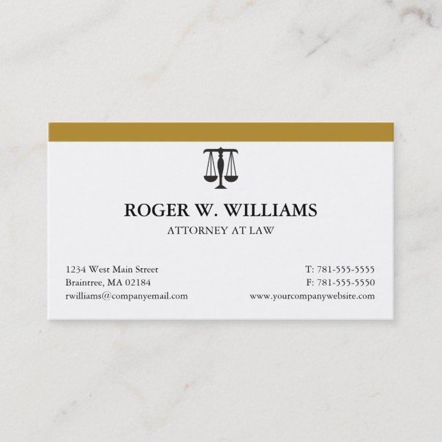 Simple Gold Law Attorney Justice Scale Business Card (Front)