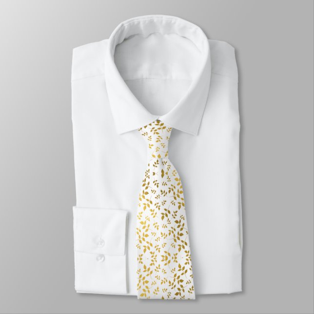 Simple Gold Leaf Botanical Modern Tie (Tied)
