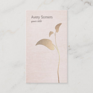 Simple Gold Leaf Pink Linen Business Card