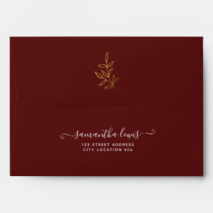 Simple Gold Leaves Burgundy Wedding  Envelope