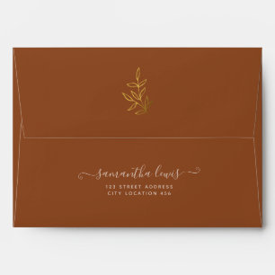 Simple Gold Leaves Terracotta Wedding Envelope