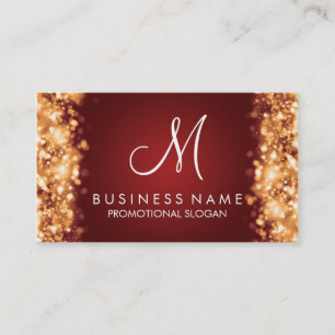 Simple Gold Lights Monogram Red Business Card