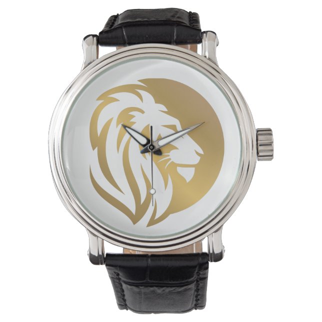Simple Gold Lion Leo Logo Watch (Front)