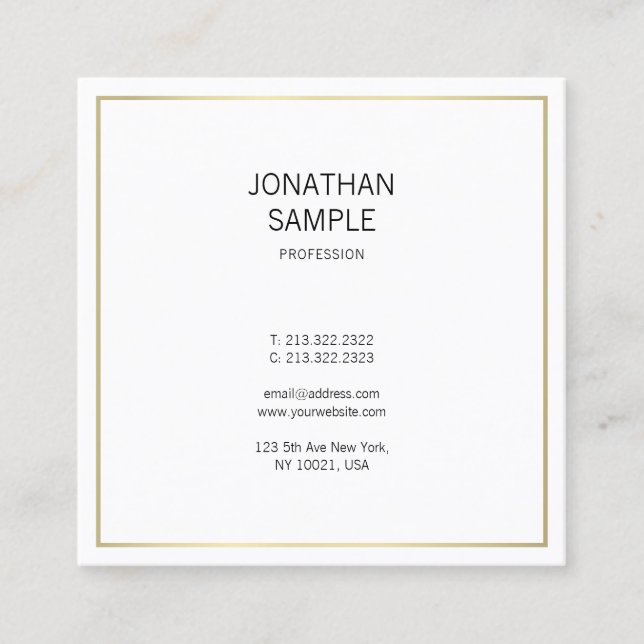 Simple Gold Look Modern Professional Elegant Plain Square Business Card (Front)