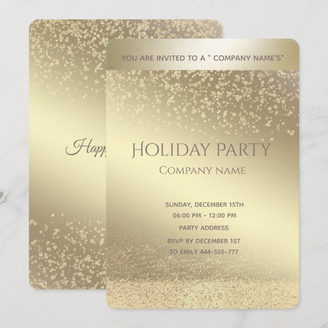 Simple gold lux dazzle corporate Christmas party Invitation (Front/Back)
