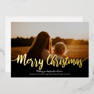 Simple Gold Merry Christmas Family Photo Holiday