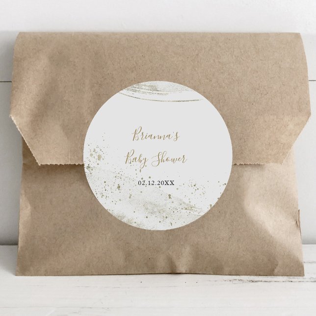 Simple Gold Minimalist Baby Shower Favour Classic Round Sticker (Creator Uploaded)