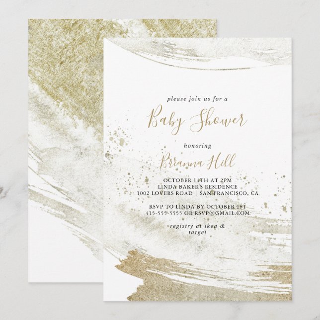 Simple Gold Minimalist Baby Shower Invitation (Front/Back)