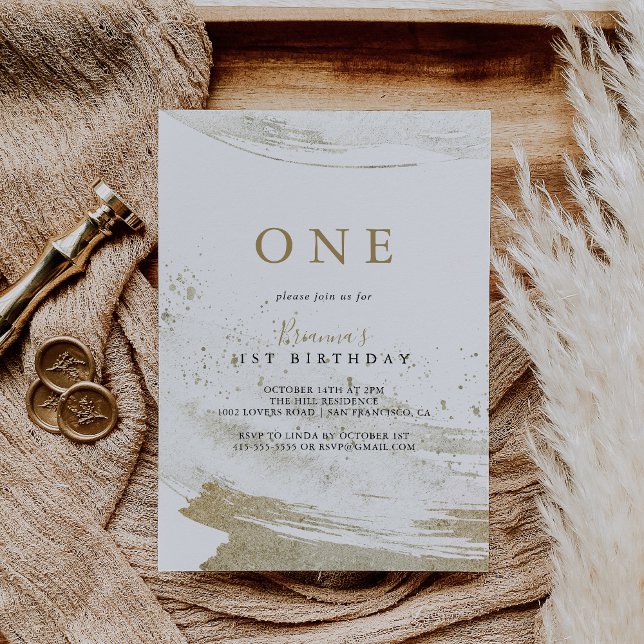 Simple Gold Minimalist First Birthday Party Invitation (Creator Uploaded)