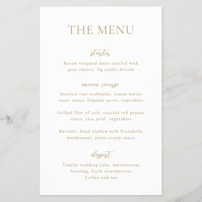 Simple Gold Modern Budget Wedding Menu (Front)