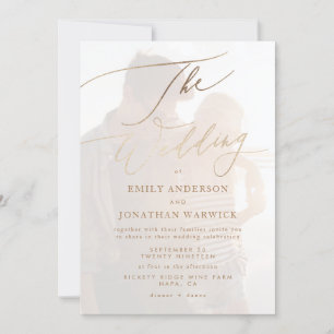 Simple Gold Modern Calligraphy Photo Wedding Invitation