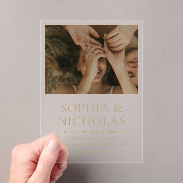 Simple Gold Modern Photo Wedding Acrylic Invitations (Insitu (Handheld))