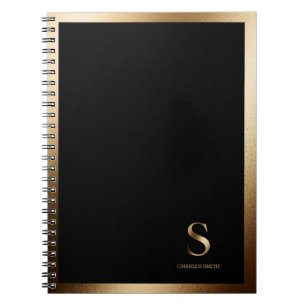 Simple Gold Monogram Black Notebook