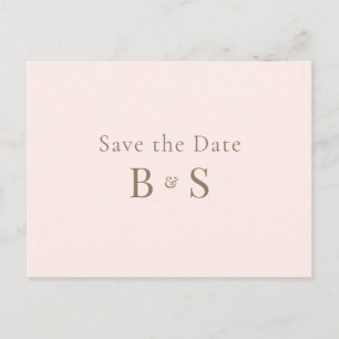 Simple Gold Monogram Blush Wedding Save the Date  Postcard
