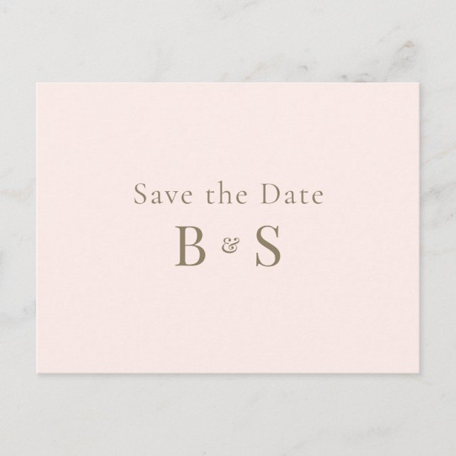 Simple Gold Monogram Blush Wedding Save the Date  Postcard (Front)