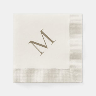 Simple Gold Monogram Cream Coined Cocktail Napkin
