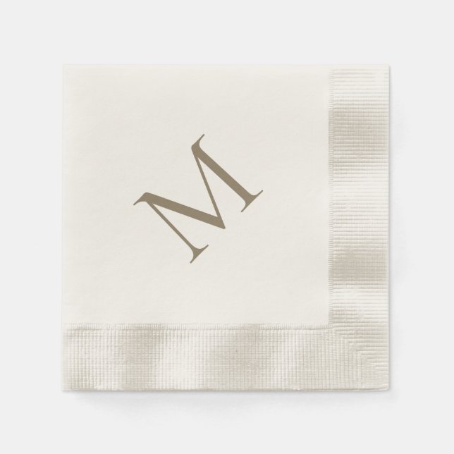 Simple Gold Monogram Cream Coined Cocktail Napkin (Front)