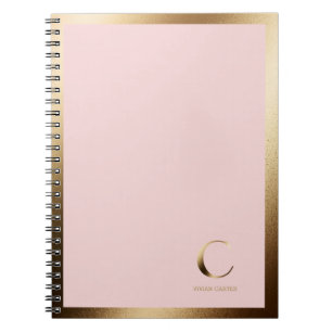 Simple Gold Monogram Framed   Pink Notebook