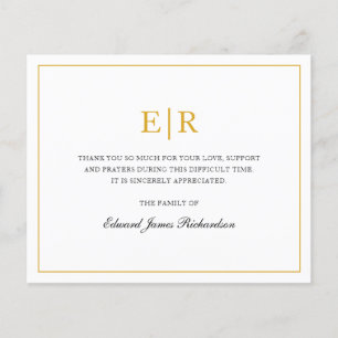 Simple Gold Monogram Funeral Budget Thank You Card