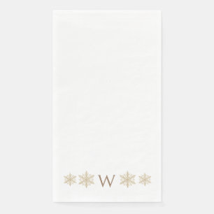 Simple Gold Monogram Gold Watercolor Snowflake  Napkin