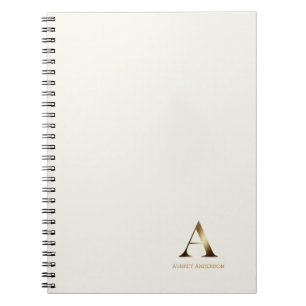 Simple Gold Monogram   Ivory Off White Notebook