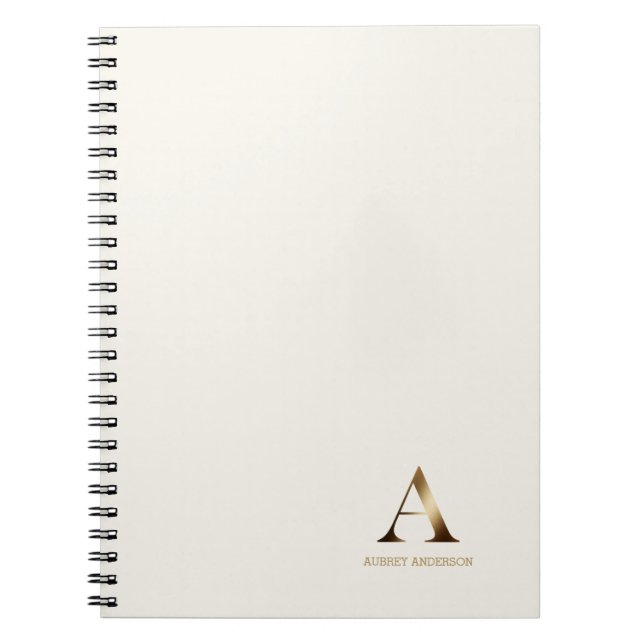 Simple Gold Monogram | Ivory Off White Notebook (Front)