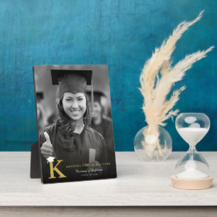 Simple Gold Monogram Modern Photo Graduation Easel Plaque