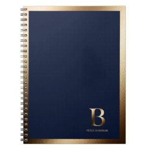 Simple Gold Monogram Navy Blue Notebook