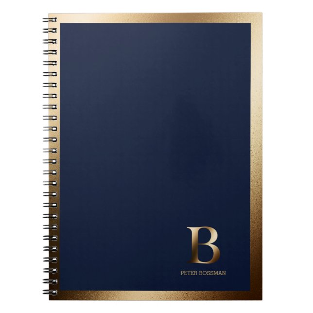 Simple Gold Monogram | Navy Blue Notebook (Front)