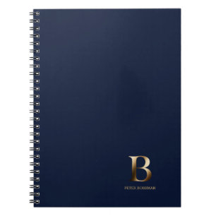 Simple Gold Monogram   Navy Blue Notebook