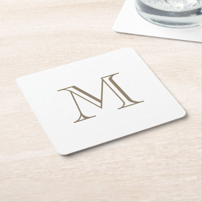 Simple Gold Monogram  Square Paper Coaster (Angled)