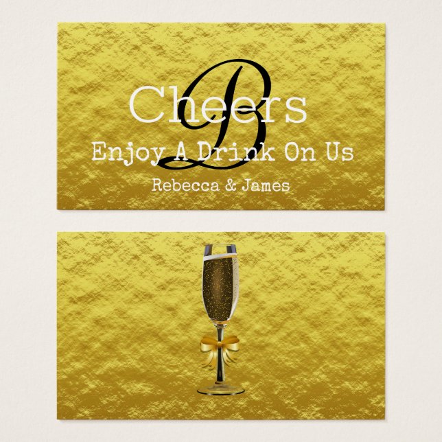 Simple Gold Monogram Wedding Free Drink Ticket (Front & Back)