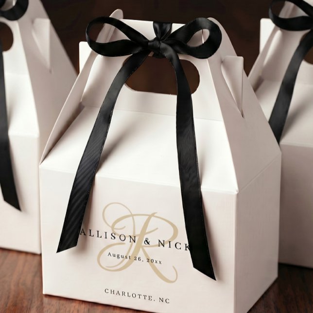 Simple Gold Monogram Wedding Guest Favour Boxes (Creator Uploaded)