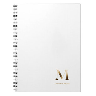 Simple Gold Monogram White Notebook