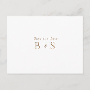 Simple Gold Monogram White Wedding Save the Date Postcard