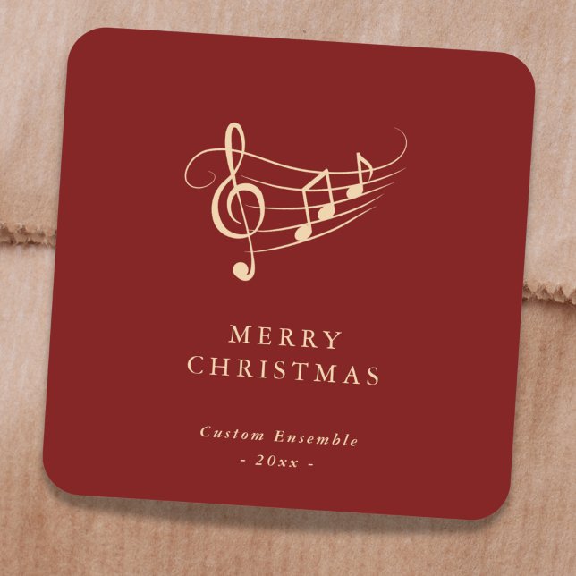Simple Gold Music Notes Christmas Green Square Sticker (Creator Uploaded)
