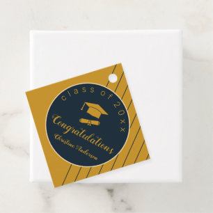 Simple gold navy grad cap chic stylish graduation  favour tags