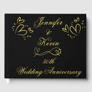 Simple Gold on Black 50th Wedding Anniversary | Guest Book